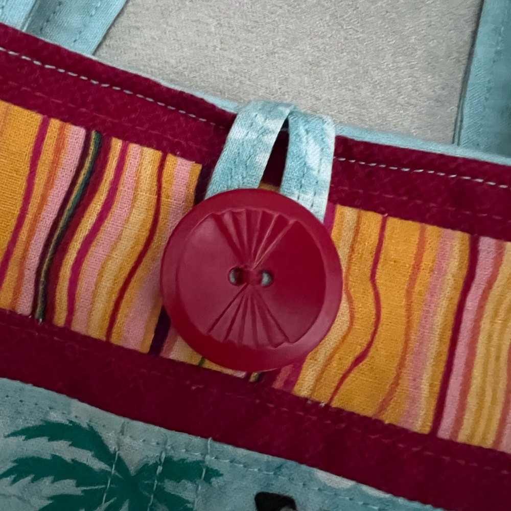 HAND SEWN Mini Tote Bag Tropical Surfing Dogs Print. 
All Fabric
Button Closure - Picture 2 of 8